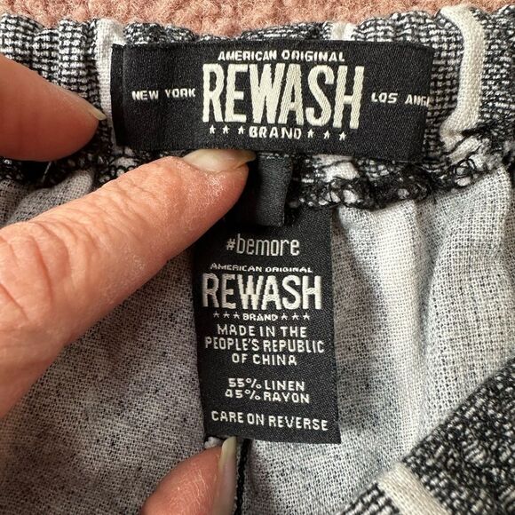 American REWASH Large linen blend rope tie shorts boho pockets fringe grommets - Picture 4 of 5